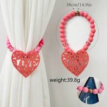 2 alzapaños magnéticos para cortina de San Valentín con cuentas de madera y forma de corazón para decoración navideña de sala de estar y hogar. - Rosa - Ver 10