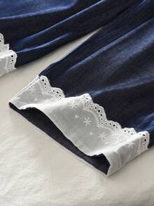 bearleader 2pcs Girls Denim Style Sleeveless Top And Lace Trim Pants Set - Navy Blue - View 9