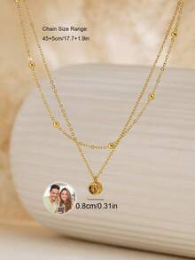 Customized Double-Layer Chain Projection Necklace, Personalized Photo Layered Necklace, Memorial Jewelry, Gift For Best Friend, Valentine's Day/Birthday Gift For Her - Double-layered and Multi-colored - View 5