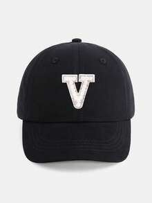 1顶个性化珍珠水钻字母儿童棒球帽（A-Z字母） - 适合1-5岁儿童，可调节帽檐儿童休闲帽 - 黑色 - 查看 16