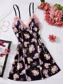 女士性感内衣，可调节肩带，缎面花卉图案，蕾丝边饰，无肩带连衣裙，优雅性感，居家外出皆宜 - 彩色 - 查看 8