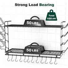 Housolution Topf Organizer Wand, 57-77cm Länge Erweiterbare, 3-Stufig Höhe Verstellbare, Robuster Pfannenhalter Topfdeckel Organizer Topfdeckelhalter mit 12 Vertikalen Haken und 8 Deckelhalter - 1 - Übersicht 7