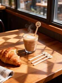 20pcs Coffee Wooden Stir Sticks With Coffee Pattern, Coffee Brewing Tools, Dessert Baking Small Spoons - Multicolor - View 2