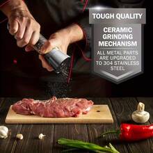 1个不锈钢玻璃胡椒研磨器 - 手动香料研磨器，盐和胡椒研磨器，可重复灌装玻璃瓶，适用于烧烤、野餐、露营、厨房工具