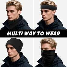 3Pcs/Set Winter Knit Beanie Hat Neck Warmer Scarf And Touch Screen Gloves Set 3 Pcs Thermal Lined Skull Cap For Men - Multicolor - View 9