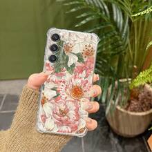 Funda de teléfono transparente de cuatro esquinas con diseño floreciente compatible con Samsung Galaxy A02 A03S A04 A05 A06 A10 A11 A12 A13 A14 A15 A16 A20 A21S A22 A23 A24 A25 A31 A32 A33 A34 A35 A42 A50 A51 A52 A53 A54 A55 A70 A72 A73 S20 S21 S22 S23 S24 Plus Ultra FE, funda cosmética a prueba de golpes de cuatro esquinas, funda de uso diario, cubierta protectora de moda, tema espacial, material ligero, esquinas reforzadas, cubierta protectora transparente, usuarios de smartphones, entusiastas de la moda - Multicolor - Ver 5
