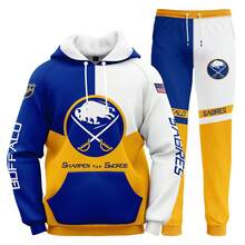 Buffalo-Sabres Men'S Stylish 3D Lion Print 2pcs Athletic Wear Set - Long Sleeve Hoodie & Joggers, Casual Outdoor & Gym Wear For Spring/Fall, Football Team Pattern Design, Comfortable & Breathable Fabric, Perfect For Comfortable Fit - 彩色 - 查看 1