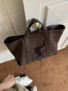 女士复古麂皮大容量托特包，简约设计，秋冬款