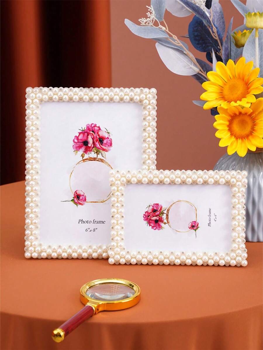 1Pc Beige Pearl High Gloss Photo Frame, Capable Of Storing 3-Inch/6-Inch/7-Inch/8-Inch/10 Inch Student Photos, Wedding Photos, And Valentine's Day Gifts (Including Random Photo Paper)