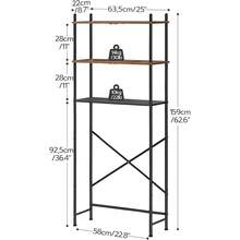 Over Toilet Storage Organizer 3-Tier Freestanding Bathroom Shelf Adjustable Feet Space Saving Unit Easy Assembly - Nâu mộc mạc + Đen - Xem 3