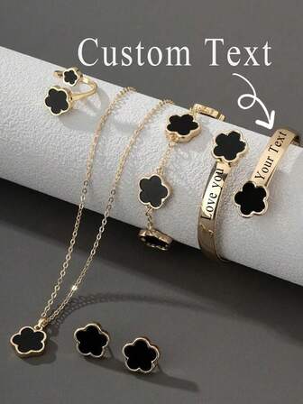 1 Set Personalizado de Joyería de Flor de la Suerte, Regalo de Joyería para Ella, Set de Joyería de Boda, Set de Aretes y Collar, Set de Joyería Nupcial, Collar Colgante de Flor, Adecuado para Novias