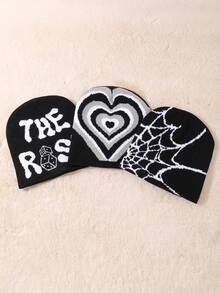 1/2pc Personalized Jacquard Knit Beanie Hat, Streetwear Style, Warm Knitted Cap For Men, Random Style And Color - Multicolor - View 2