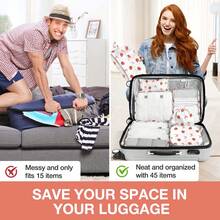 8pcs Travel Packing Cubes Set,Travel Portable Clothes Storage Bags, Compression Storage Shoe Bag, Clothing Underwear Bag, Luggage Packing Organizers,Pack Your Luggage With Ease ,Travel Essential Accessories - 草莓蝴蝶結 - 查看 6