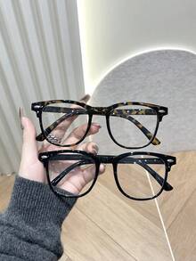 1pc Minimalist Unisex Glasses Lightweight Black Frame Clear Lens Transparent PC Frame Eyeglasses - 黑色 - 查看 8