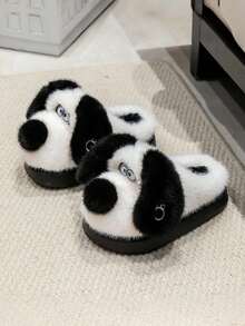 3D狗狗耳朵造型拖鞋，柔软毛绒面料，防滑橡胶鞋底，保暖冬季室内鞋，适合幼儿男女童，家居卧室穿着可爱。 - 黑色 - 查看 8