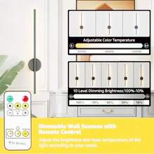 Đèn tường không dây chạy bằng pin, có thể điều chỉnh độ sáng, kích thước 19,69 inch, kèm điều khiển từ xa, 3 nhiệt độ màu, đèn LED sạc lại được, thích hợp cho phòng ngủ, phòng khách, hành lang, màu đen. - Nhiều - Xem 5