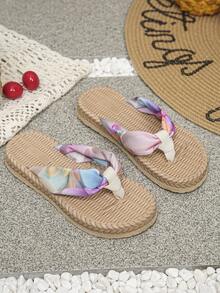 1 Pair Girls' Summer Bohemian Beach Sandals, Soft Bottom Lightweight Casual Outdoor Flat Flip Flops - Multicolor - View 3