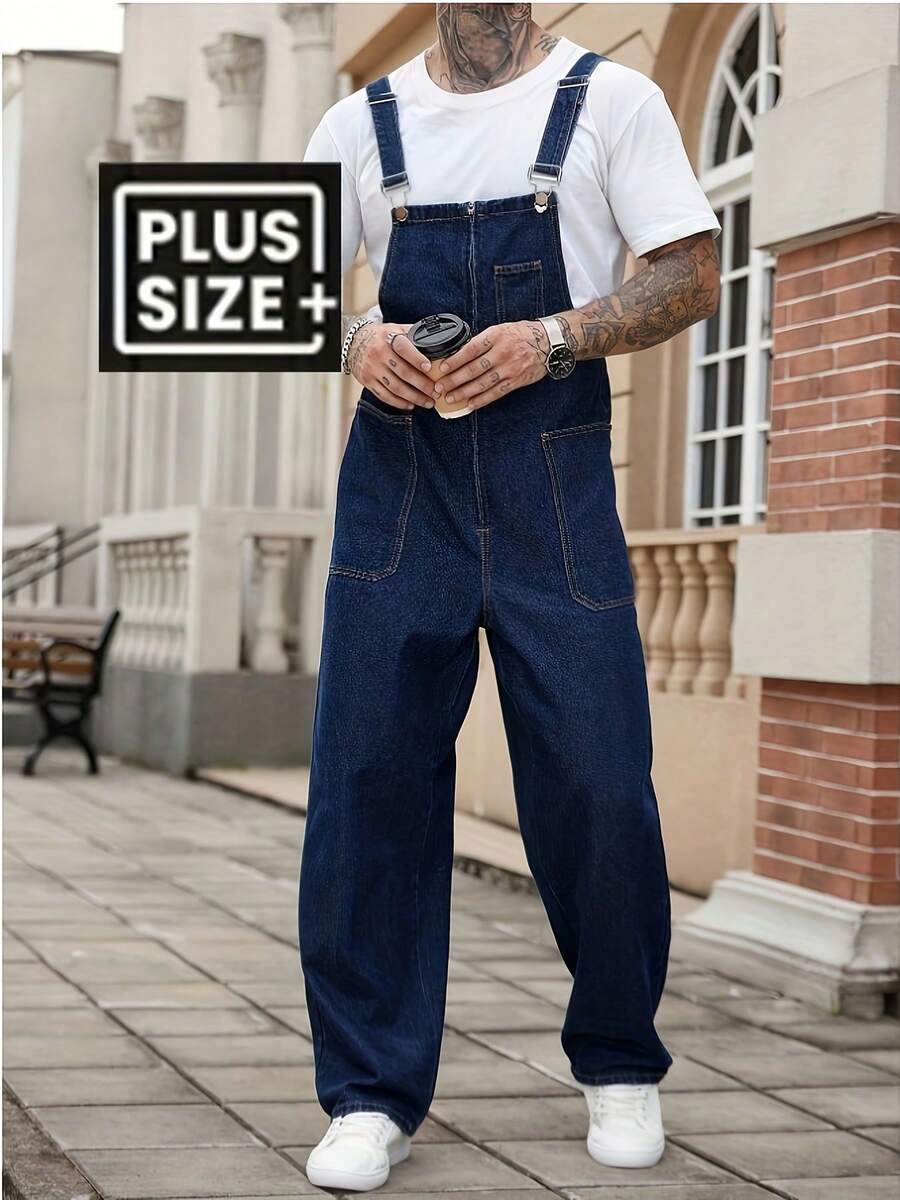 2026 Spring/Summer New Men's Denim Overalls (Plus Size Available) - Plus Size Jeans - Vintage Washed Effect Men's Trousers, Mid-Rise Flared Fit With Zipper Closure - Machine Washable, Slim-Fit American Street Style Jeans, Suitable For Casual And Formal Occasions - Opaque Casual Jeans, Men's Stretch Denim, Men's Jeans, Comfortable Men's Denim Wear, Men's Casual Trousers, Men's Gift, Plus Size Men's Jeans, Plus Size Jeans - màu xanh hải quân - Xem 1