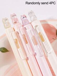 一盒4支装创意猫咪造型0.5mm速干中性笔，速干黑色墨水，轻巧塑料笔身，办公用品黑色中性笔，可爱猫咪珠光闪粉按压式中性笔，书写流畅，适用于办公、日记、猫咪爱好者礼物、创意文具、创意设计办公人员专属 - 彩色 - 查看 14
