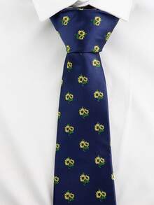 ZLQ&GOU 1条高密度涤纶提花卡通图案男士领带，雪花向日葵仙人掌图案，藏蓝色，7.5厘米，适合商务和休闲场合穿着。 - 彩色 - 查看 4