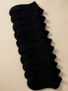 10 Pairs Kids Socks, Solid Color Classic Casual Breathable Sports Socks, Comfortable Soft Fashionable Versatile Ankle Socks, Suitable For Outdoor Sports, Campus, And Daily Wear, Spring/Summer - Black - View 10