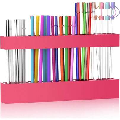 1 Set Adjustable 9.8 Inch Acrylic Straw Holder Rack, 2-Piece Large Size Straw Organizer With Super Sticky Adhesive Strips, Reusable Straw Storage Rack For Kitchen Cabinet
