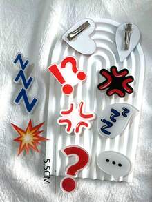 10pcs Cute Acrylic Sweat, Angry, Flame Expression Hair Clips Side Bangs Hair Accessories