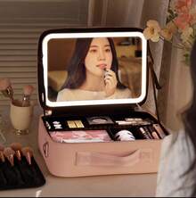 Bolsa De Maquillaje De Viaje Con Luz Led Y Espejo,Neceser Organizador De Cosméticos - Rosa - Ver 13