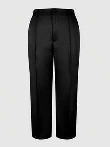 Quần ống rộng màu đen trơn, cỡ lớn, không thắt lưng, cài nút và có túi khóa kéo, chất liệu vải cao cấp, thích hợp mặc đi làm, công sở, hàng ngày, đa năng, mùa xuân/hè. - màu đen - Xem 5