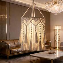 1个手工编织灯罩，波西米亚风流苏吊灯罩装饰 - 不含灯具和电源