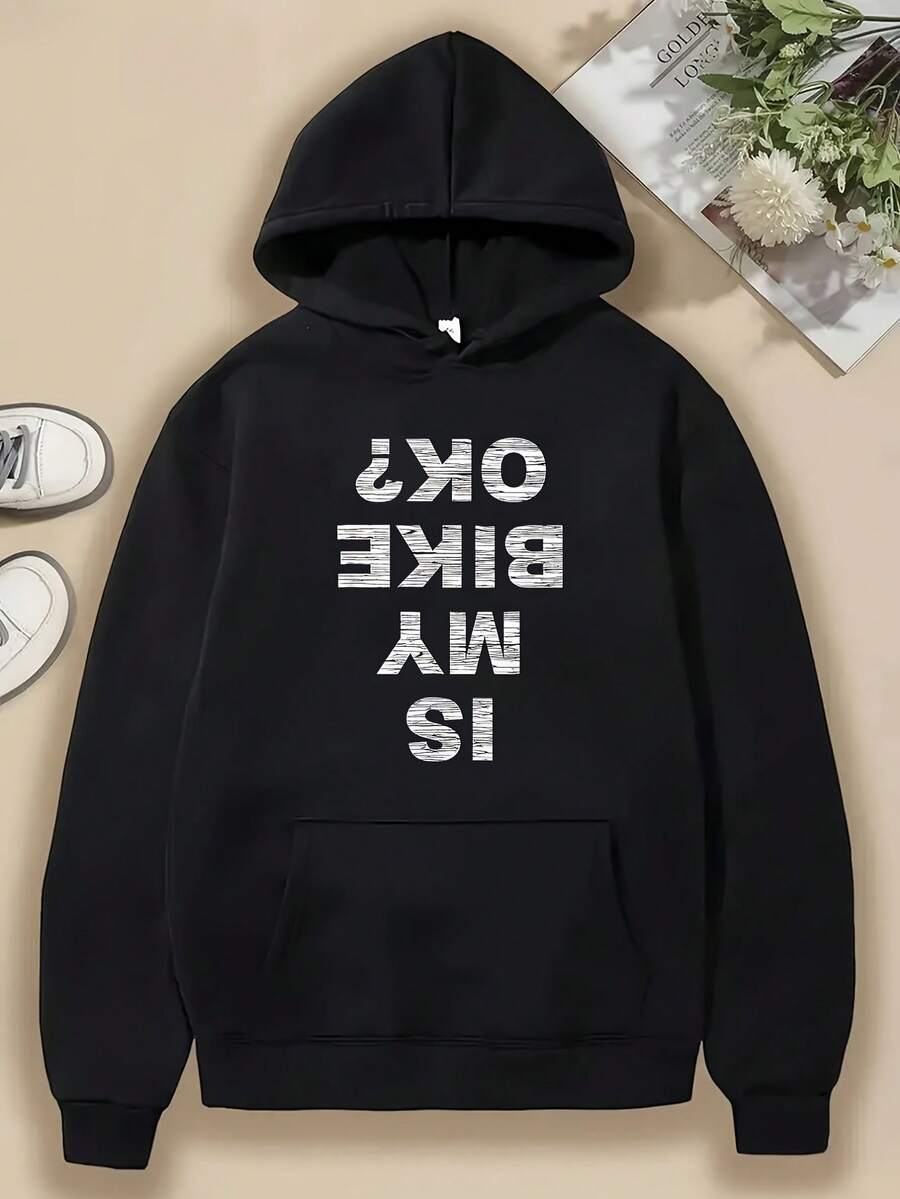 1pc Men-S Heavyweight Black Hooded Sweatshirt With White -Kanji- Lettering (Fake British Phone Number Print) - Unisex Fit, Front Pocket, Hine Washable - Casual Gift For Friends And_056 - 黑色15 - 查看 1