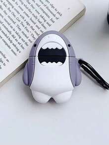 1pc Cute Cartoon Shark Design 3D Silicone Earphone Protective Case, Compatible With Airpods 1/2/3/Pro/Pro2 - Blue and White - View 2