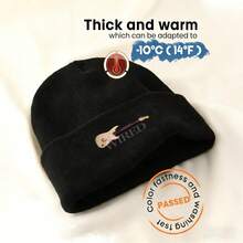 Stratocaster Guitar  Beanie Winter Double Layer Warm Knit Cuffed Hat Stylish Slouchy Skull Cap For Cold Weather Men Women - 黑色 - 查看 1