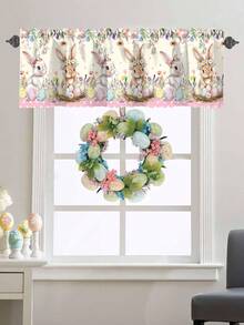 1pc Easter Bunny Valance Curtain, 55x18Inch Spring Themed Rabbits & Easter Eggs Pattern Polyester Rod Pocket Short Curtain, Easter Decorations For Home, Farmhouse Style Kitchen Valances Window Treatments For Bedroom, Bathroom, Living Room, Spring Easter Holiday Decor, Easter Ornaments - Multicolor - View 5