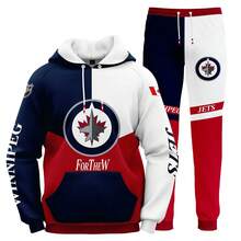 Winnipeg-Jets Men'S Stylish 3D Lion Print 2pcs Athletic Wear Set - Long Sleeve Hoodie & Joggers, Casual Outdoor & Gym Wear For Spring/Fall, Football Team Pattern Design, Comfortable & Breathable Fabric, Perfect For Comfortable Fit - Nhiều màu - Xem 1