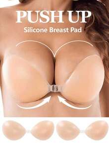 Reusable Silicone Adhesive Lift Bra, Strapless Cleavage Enhancing Bra For Women & Girls, Invisible Sticky Bra - Apricot (1 Piece Of Silicone) - View 11