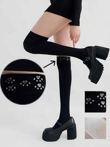 1 Paar schwarze/weiße Silikon rutschfeste extra lange Überknie-Socken, Damen Schlankheits-JK-Socken 40/50/70cm extra lange Socken, Samt Oberschenkel-Hohe Socken, süße schwarze & weiße Katzenpfoten rutschfeste Wadenhoch-Socken, vielseitig schlanke atmungsaktive rein ästhetische Preppy-Style - Verschiedenfarbig - Übersicht 2