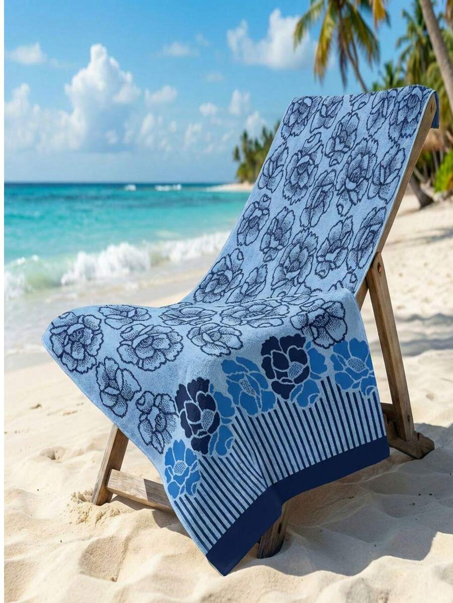 Kit Toalhas de Banho Grande 140x70cm Bordada Felpuda Macia Alta Qualidade Desenhos Variados - Azul - Visão 1