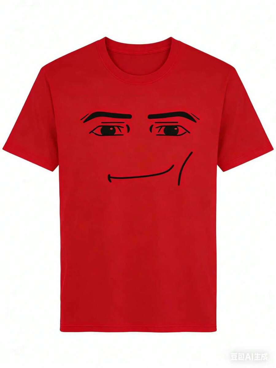 180Gpure CottonAnime Robot Robloxs Face T-Shirts Women Fun Tees Crew Neck Short Sleeve T Shirts Women Clothing Harajuku T ShirtsGIFT-White And Navy Off-The-Shoulder Cropped Top - 紅色 - 查看 1