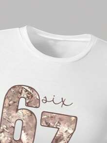 Tween Girl Numeric Print Crew Neck Long Sleeve Top And Pants Set - White - View 4