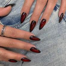 Edgy Gothic Black Smudge Press On Nails Y2K  Cross-Border Hot Short Almond Fake Nails Long-Lasting Manicure Kit. - JP4191 - Xem 8