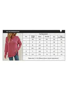 Women's Long Sleeve Shirt, Autumn Ribbed Loose Oversized Sweatshirt, Casual Side Slit Drawstring Waist Top - Red - View 4