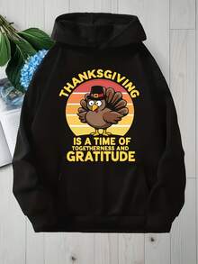 1pc Thanksgiving Turkey Print Polyester Knit Fabric  Casual Crew Neck,Ight Stretch, Regular Fit, Patterned Shorteeve, - Summer Fashion Unisex 2025 Couple Sweater Hoodies - 黑色12 - 查看 1