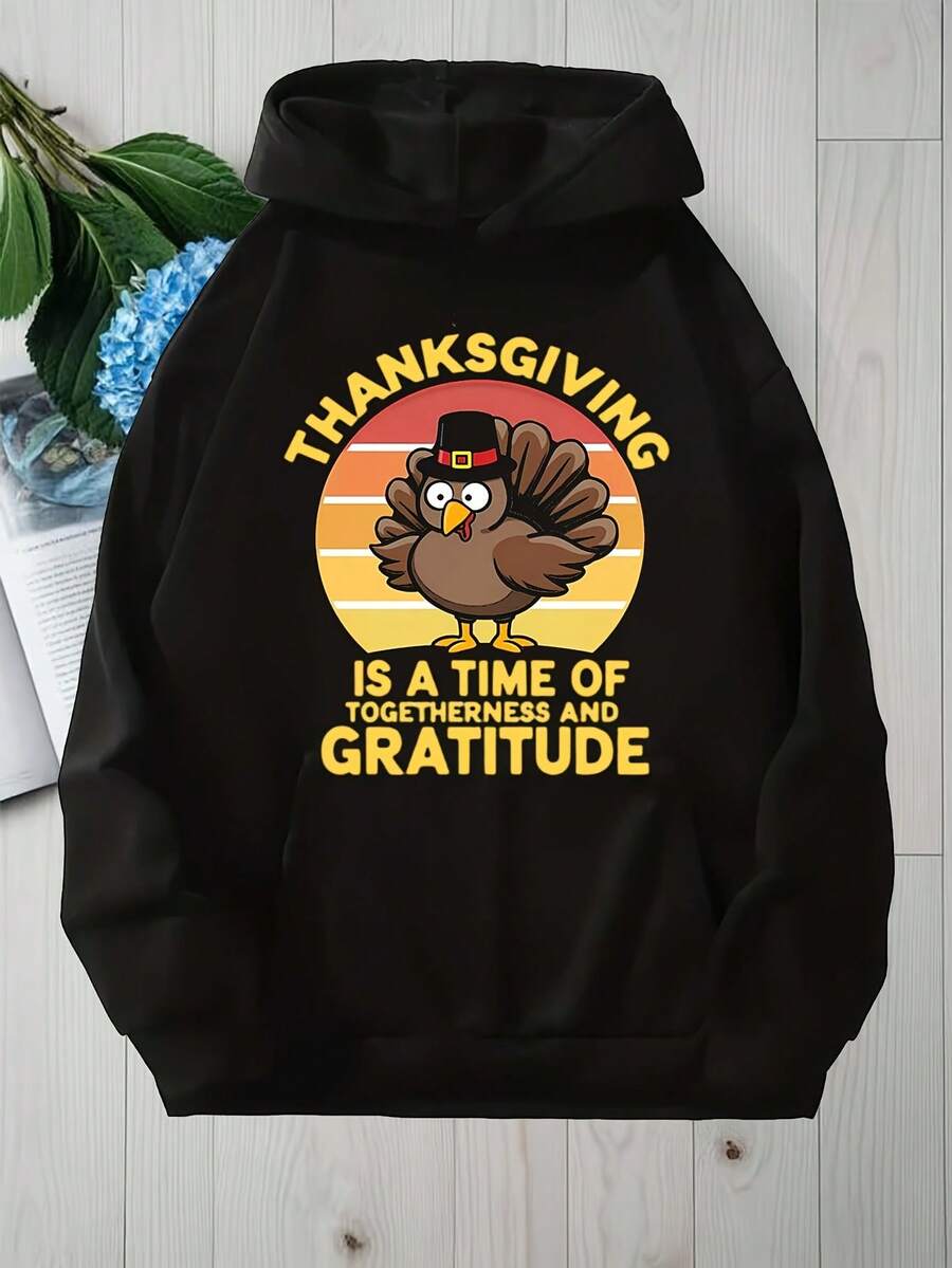 1pc Thanksgiving Turkey Print Polyester Knit Fabric  Casual Crew Neck,Ight Stretch, Regular Fit, Patterned Shorteeve, - Summer Fashion Unisex 2025 Couple Sweater Hoodies - 黑色12 - 查看 1