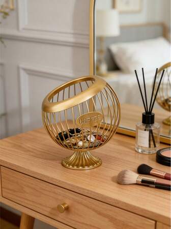 1 pieza Cesta de almacenamiento esférica hueca, organizador de cápsulas de café y aperitivos para la cocina/sala de estar, solución de almacenamiento decorativo de alta calidad para el escritorio