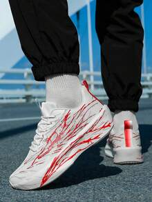 Men's Breathable Mesh Luminous Casual Sneakers, Soft Sole Sports Shoes For Teenagers, Students, Running, Physical Exam, Fashionable, Versatile, Comfortable, Outdoor, Korean Style Athletic Shoes - Red - View 4