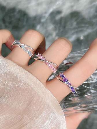 1 pieza Anillo abierto de lujo y minimalista de alta gama con circonita cúbica totalmente pavimentada, diseño exclusivo y brillante