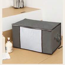 1pc Grey Clothes Storage Bag, Blanket Storage Bag, Multipurpose Storage Bag, Dual Zipper Waterproof Moisture-Proof, Suitable For Home Storage Of Quilts, Blankets, Clothes, Large Capacity Foldable Storage Bag, Decorations, Holiday Decorations, Room Decorations, Home Decor, Bedroom Decor, Dresses, Pants, Shoes, Jeans, Boots, Skirts, Bedroom, Storage Bag, Home Storage, White T-Shirts, Black Pants, Women's Winter Clothing, Dresses - View 3