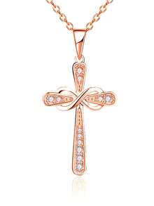 1PC, Eternal And Infinite Love 8-Character Diamond-Encrusted Cross Necklace, Golden Necklace, Girl's Collarbone Chain Accessory - Multicolor - View 12