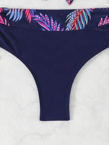 RWX VEST Plus Size Bikini Set With Floral Print, Tie-Up Top And Front Detail - XX561 - 藏蓝色 - 查看 3